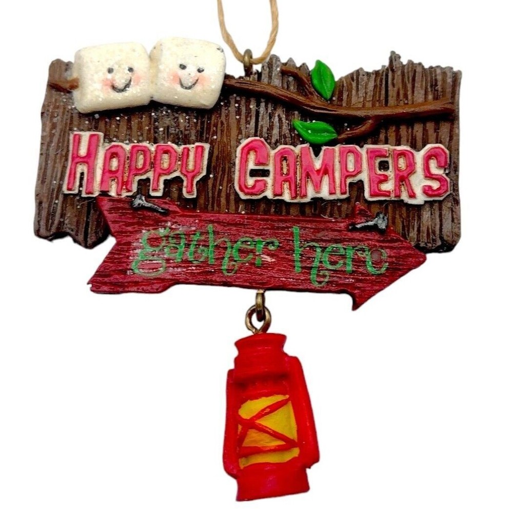 Vintage Midwest CBK Happy Campers Sign Roasted Marshmallows & Lantern Resin 3"